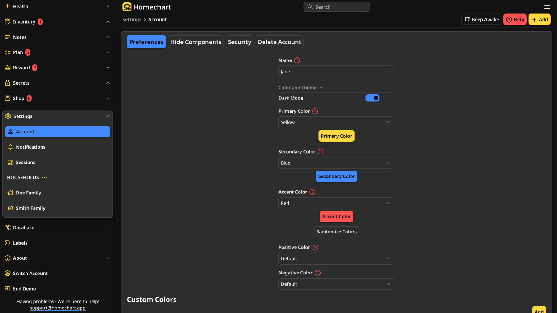 Settings Account