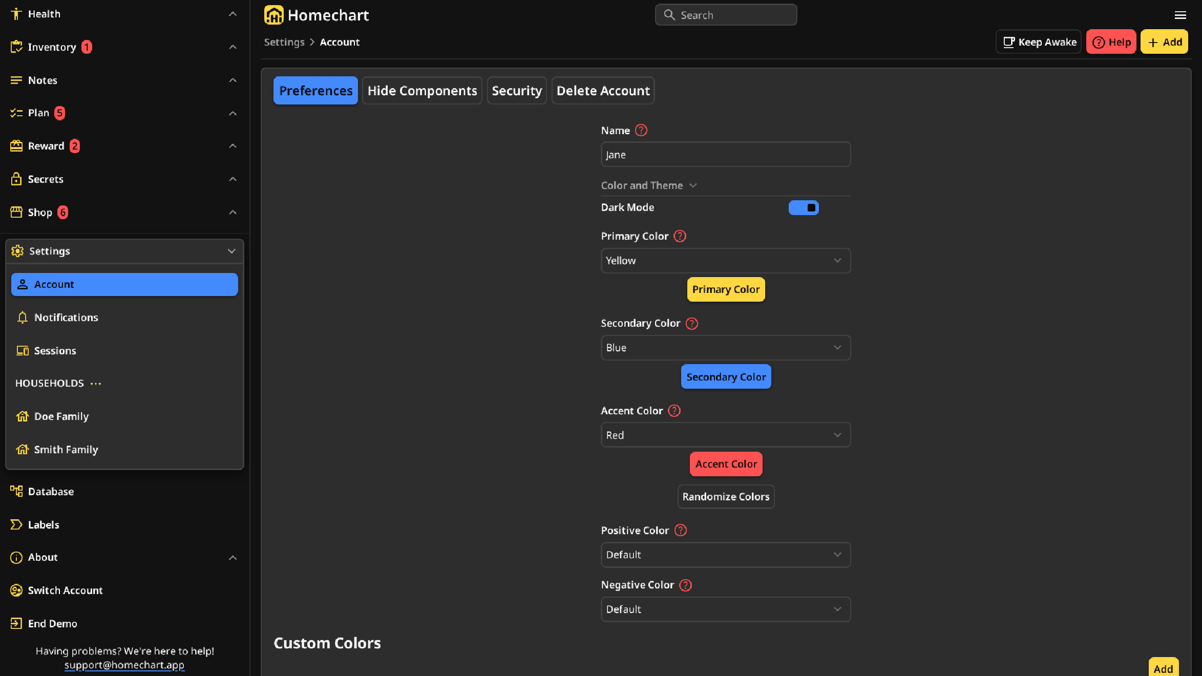 Settings Account