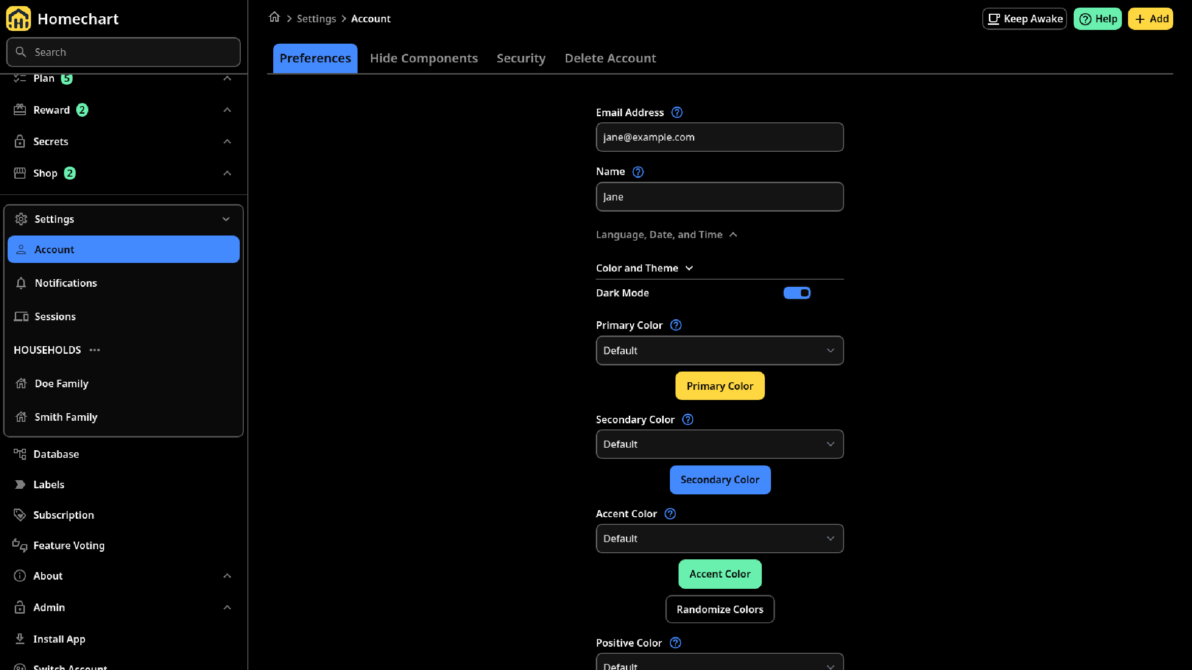 Settings Account