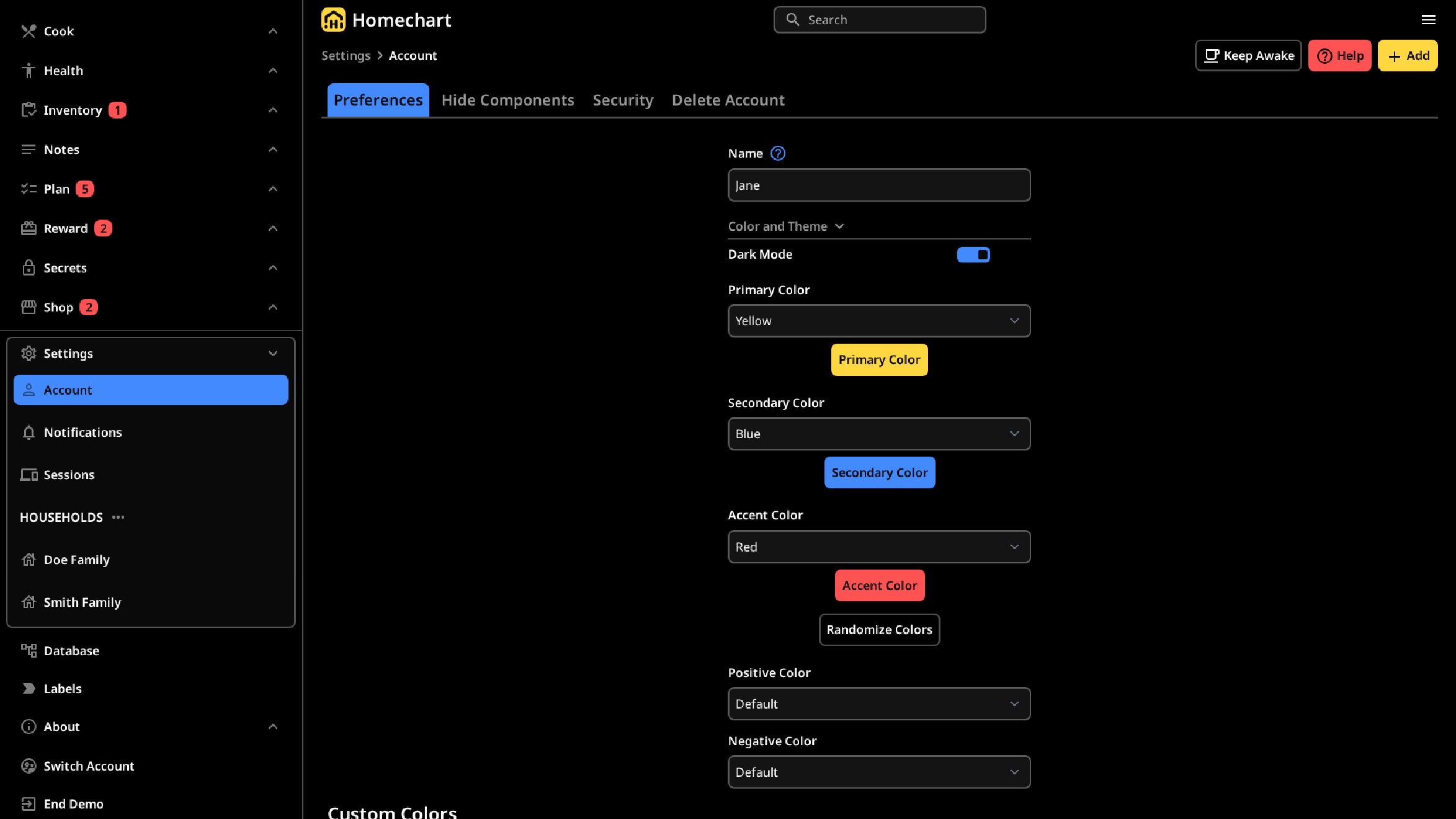 Settings Account