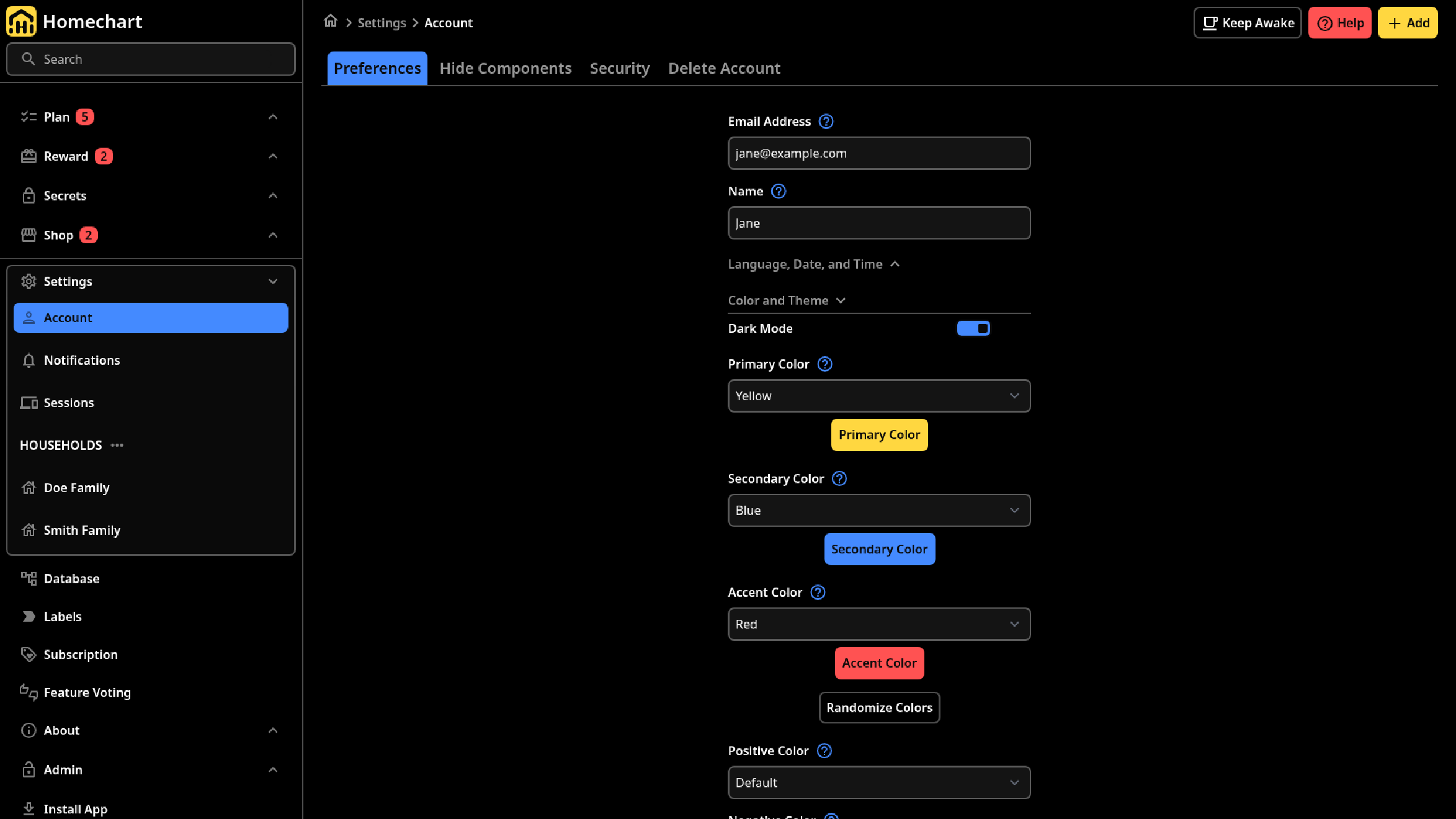 Settings Account