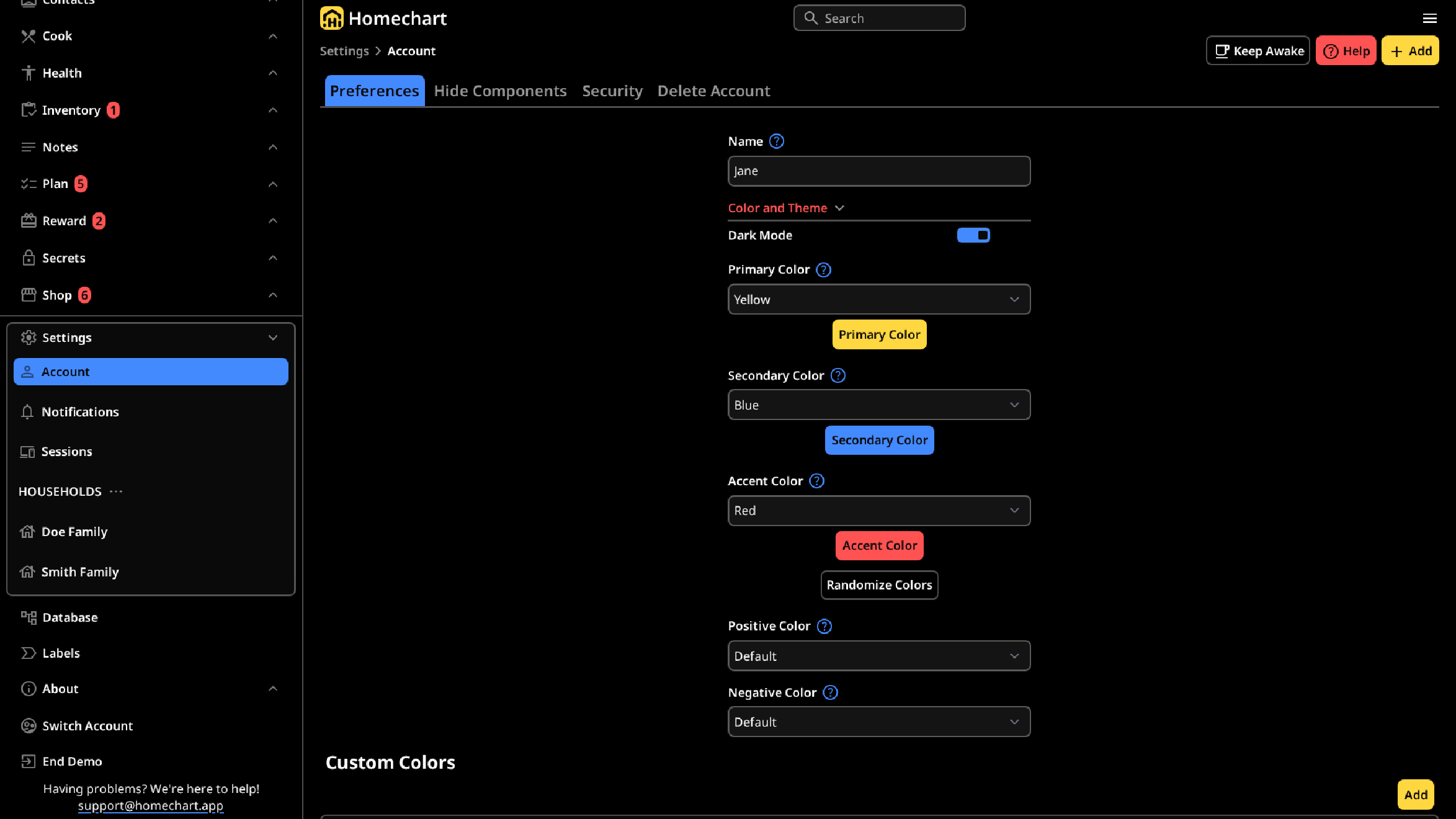 Settings Account