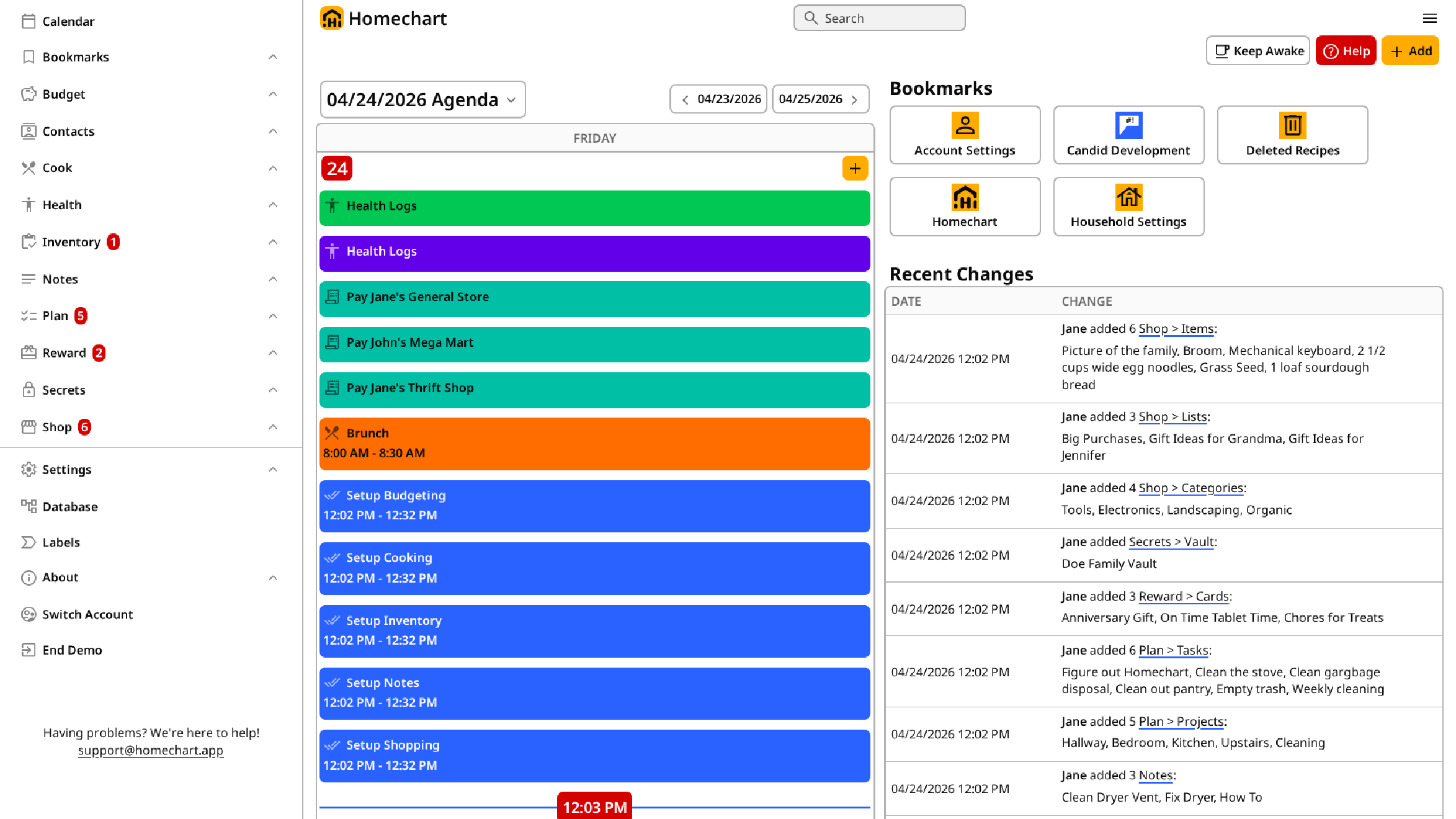 Homechart Homescreen